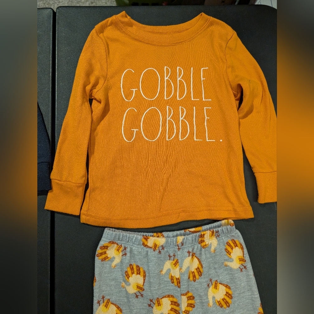 Lot of 2 (TWO) Toddler Boy Thanksgiving Theme Pajama Sets in Size 4T - Picture 3 of 9